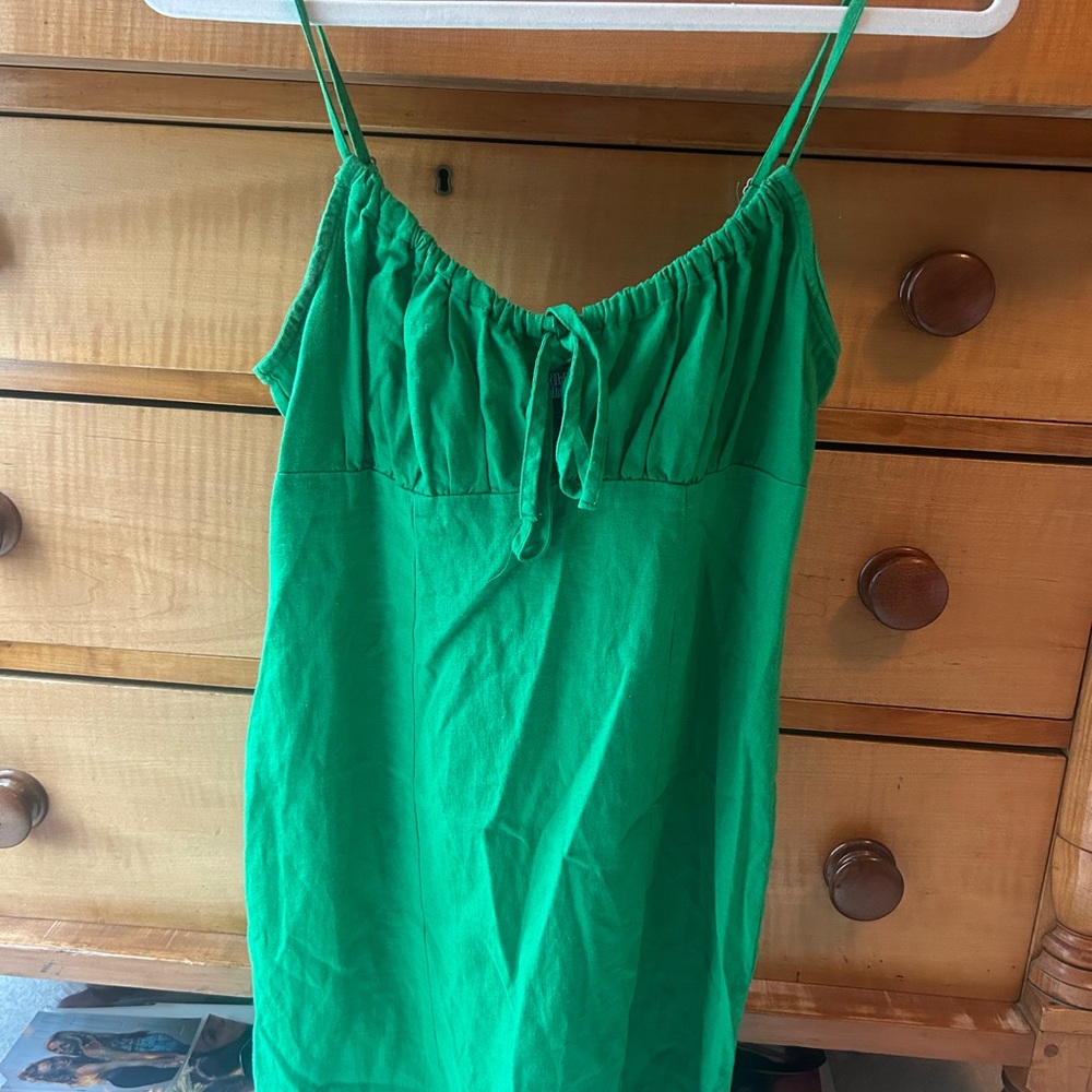 Green Spaghetti Strap Chemise Mini Dress
